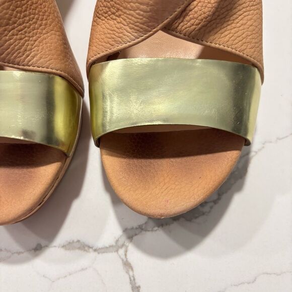 Cole Haan | Women’s Irving Gold Tan Nude Leather Cork Wedge Sandals Size 9B - Picture 4 of 16